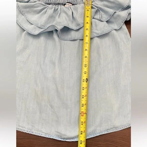 Sam and Jess Double Ruffle Off The Shoulder Blouse Light Blue Chambray Size XSP - Picture 13 of 13